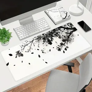 Japanese Plum Blossom Mouse Pad White Desk Mat Extended XL MousePads Office Desk Accessories- Multicolor Non-Slip Stitched Edge Computer Mat For Desk 35.4x15.7 Inches Rubber Base Keyboard Pad for Office & Home