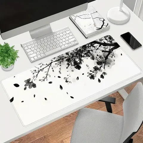 Japanese Plum Blossom Mouse Pad White Desk Mat Extended XL MousePads Office Desk Accessories- Multicolor Non-Slip Stitched Edge Computer Mat For Desk 35.4x15.7 Inches Rubber Base Keyboard Pad for Office & Home Home Office Accessory