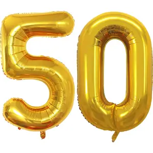 Number 50 Balloons for 50th Birthday Party Decorations, 42 Inch Jumbo Foil Helium Balloons for 50th Anniversary (Gold)