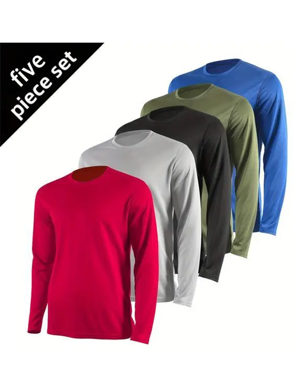 5 Pack Men’s Long Sleeve T Shirts Workout Tops for Men Moisture Wicking UPF SPF Sun Protection Tee Shirts Absorbs Sweat Breathable Sports Tops Energetic Multi-Color Workout T Shirts Casual For Football Gym Running Sports,summerwins Athletic Tops Protectiv