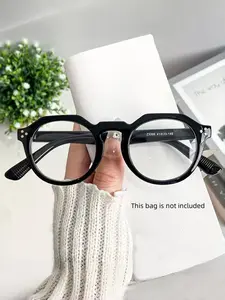 Women's Plastic Rice Pin Round Full Frame Glasses, Cute and Simple Design, Casual Color Block Style, Fashionable Plain Eyeglasses