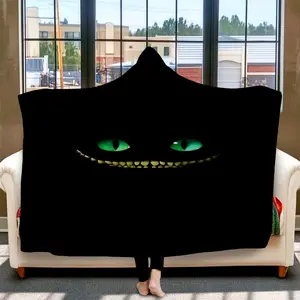 1pc Mysterious Cat Eyes Wearable Hooded Blanket for Unisex Adults, Oversized Flannel Poncho Cloak with Digital Print | Lightweight & Super Warm for Winter, Cold Weather, Sofa, Bed, Couch, Readi