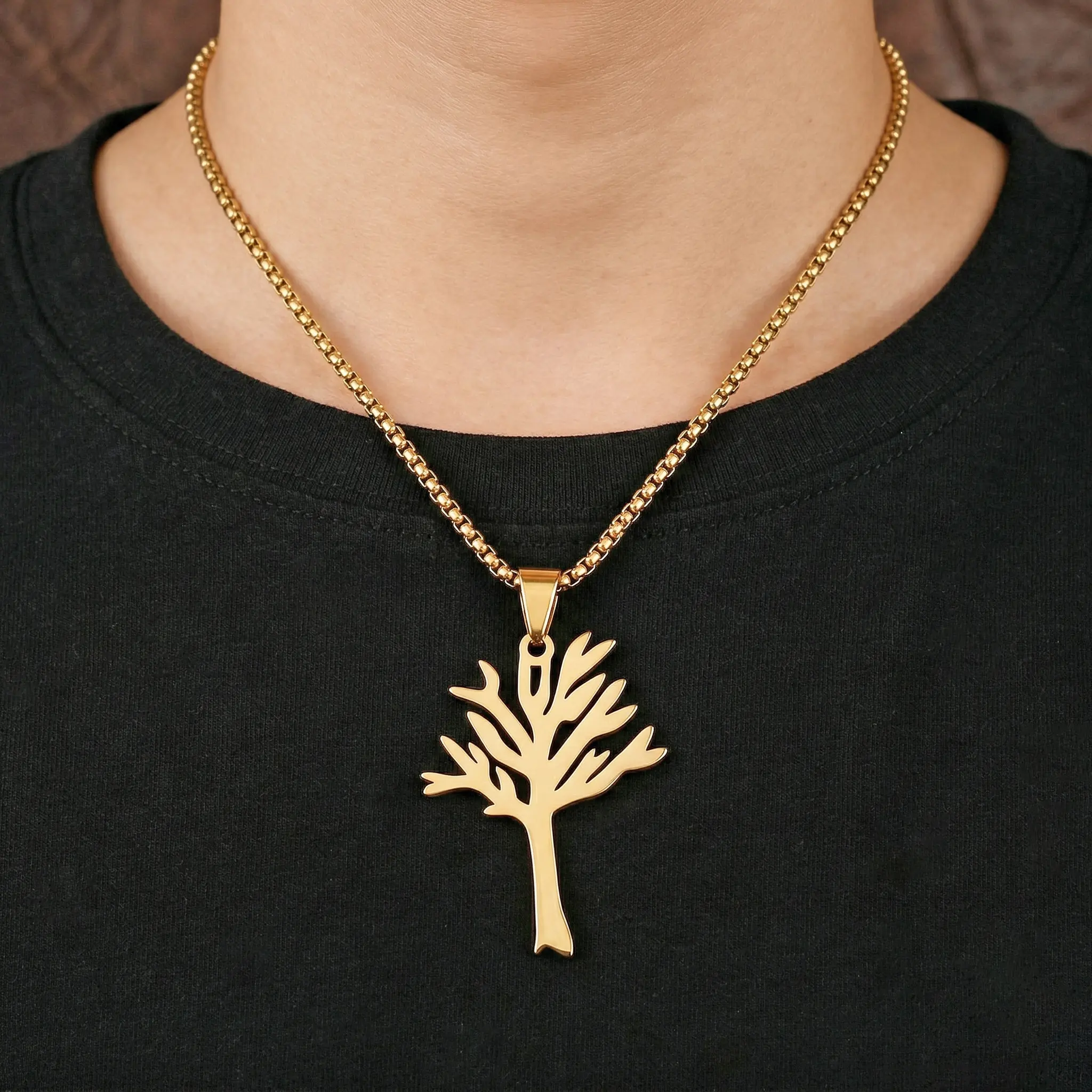 Leafless Tree Necklace,Stainless Steel Tree of Life Tree Pendant Necklace,Family Tree Pendant Necklace, Punk Rock Style