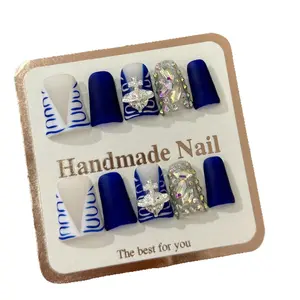 Sweet and cool wind duck bill nail hand-painted pure hand-worn nail fake nail, duck bill nail, suitable for girls, removable nails