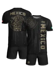 Mexico Gold Aztec Mayan Calendar Eagle Heritage National Soccer Tee, Short Sleeve Fitted Top, Casual All-Season Wear
