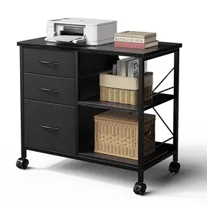 3 Drawer File Cabinet with Wheels Rolling Printer Stand with Open Storage Shelf Fabric Lateral Filing Cabinet for Home Office