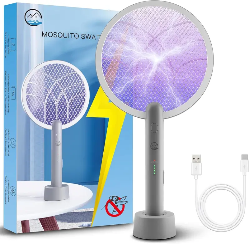 Fly Swat Racket 4000V Electric Fly Swatter Racket, 1800mAh Smart Bug Zapper with ...