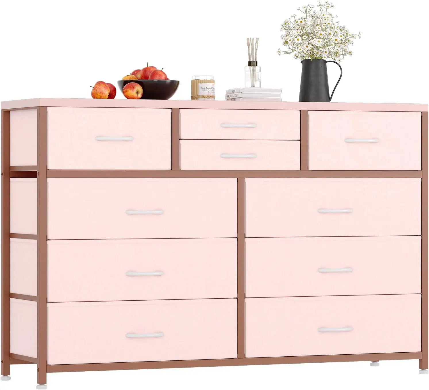 Pink 10-Drawer Dresser TV Stand - Multi-Functional Media Console Cabinet, 10-Drawer Storage Organizer for 55/50/43-Inch TVs, Apartment Decor Furniture for Living Room & Dorm, Tv Console Cabinet