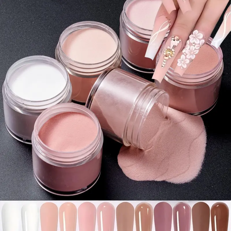 Acrylic Nail Art Powder Set, Nail Art Supply, 6pcs Professional Polymer 3D Acrylic Nail Art Kit, Easy To Use Nail DIY Art Design Kit for Women & Girls