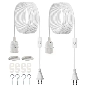 VEVOR Plug in Hanging Light Cord Kit, 16ft Lantern Extension Cords, 2 Pack E26 Light Socket Lamp Cord Replacement, Secure & Sturdy, Easy to Install, Pendant Lamp Kit On/Off Switch & Socket Rings