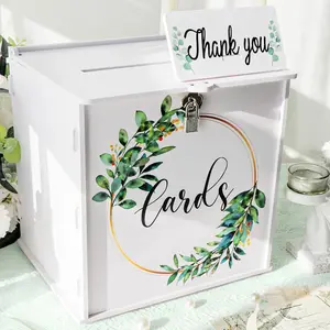 Wedding Card Box with Lock, PVC Wedding Card Boxes for Reception, White Wedding Box for Cards and Money, Envelope Money Box Gift Card Box for Party Wedding Decor Graduation Baby Shower