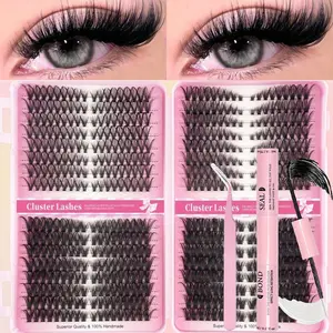 1 box set of eyelash clusters+double headed glue+specialized eyelash curler, D-roll, 40D+60D+80D+100D roll, 8-16mm, DIY eyelash cluster, natural fit, ultra dense, intelligent, ultra soft, ultra light, reusable single-stage eyelash kit, suitable for beginn
