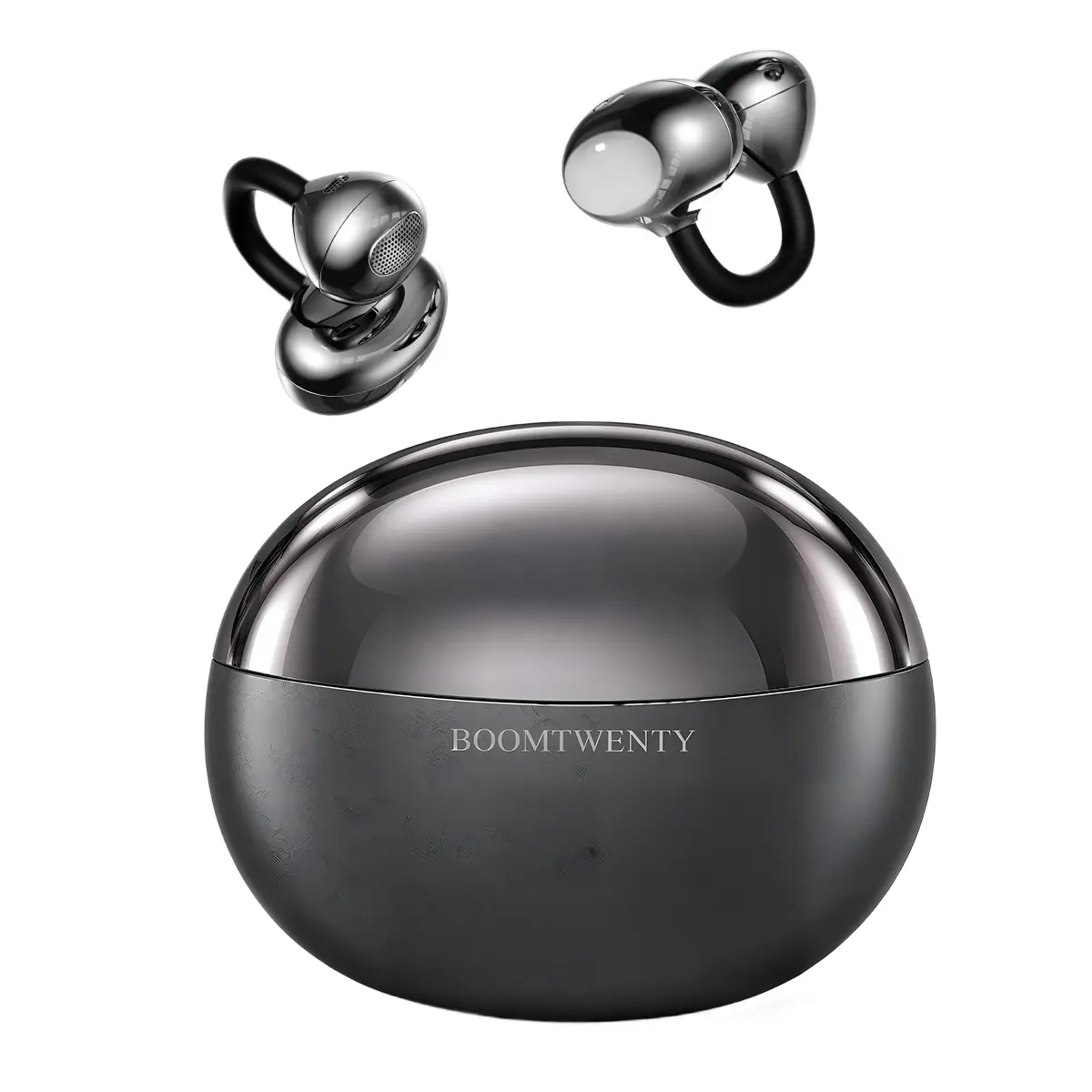 Open-Ear Clip-On Wireless Earbuds for iPhone & Android, Bluetooth 6.0 Earphones with 12mm Drivers, LED Display Charging Case, Built-In Microphone, 6H Music Playback, USB-C Charging, Work/Travel/Commuting