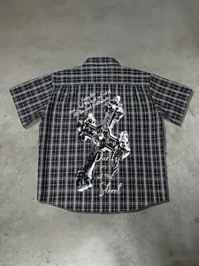 Gothic Cross Plaid Shirt, Y2K Trash Rock Street Style, Alternative, Punk Print Tee, Tiktok Trendy, Music Festivals & Daily Wear