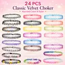 Classic Velvet Choker Necklace Set - 24pcs Multi-Color Ribbon Collars for Women Rainbow Necklace Costume Jewelry