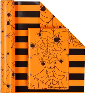 Halloween Reversible Wrapping Paper Roll - Mini Roll - 17 Inch X 33 Feet - Spider Design, Perfect for Halloween Decorations, Holiday, Party