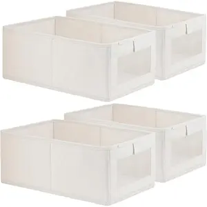 4 Pack Linen Storage Bins, Storage Containers for Organizing Clothing, Jeans, Toys, Books, Shelves, Closet, Wardrobe - Closet Organizers and Storage, Large Storage Boxes Baskets with Window