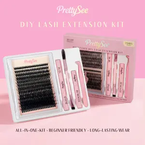 PrettySee New 5-Piece DIY Eyelash Extension Kit 280 Lash Clusters with Professional Tools Tweezers Waterproof Glue Remover Lash Brush for Women's Eye Makeup Beginners