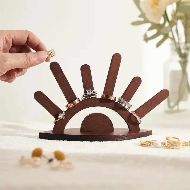 Boho Wooden Ring Display Stand, Aesthetic Jewelry Holder for Rings, Bracelets & Small Trinkets, Desk Decor & Thoughtful Holiday Gift for Women