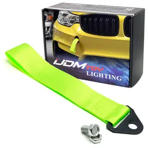iJDMTOY Sports Lime Green Appearance Racing Style Nylon Tow Strap Universal Fit For Front or Rear Bumper