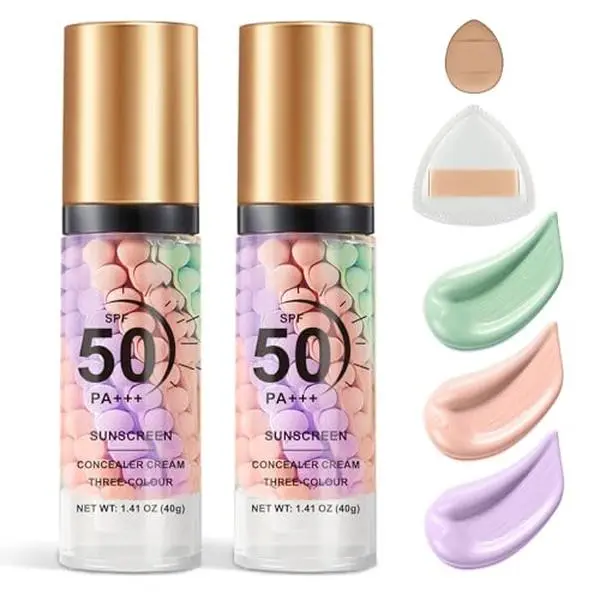 2PCS Color Correcting Primer for Face before Makeup | Face Primer with SPF 50,Oil Control Primer Makeup,Hydrates and Moisturizes,Radiance Skin with Powder Puff