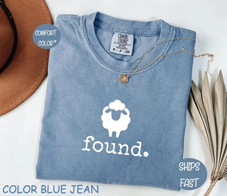 Comfort Colors Found Psalm 23 Sheep T-Shirt, Minimalist Christian Lamb Gift, Faith Based Scripture Graphic Tee