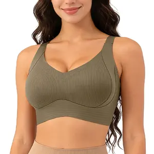 Women's Jelly Bra Set, 5-Pack No Underwire Push-Up Seamless Supportive Plunge Full Coverage Comfortable Bralettes, Smooth Flat Ribbed Fabric, Everyday Fit Minimizer for Plus Size Women