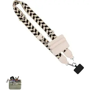 、Phone Strap with Zippered Pouch, Clip and Go Strap for Phone with Wallet Crossbody, Adjustable Phone Strap