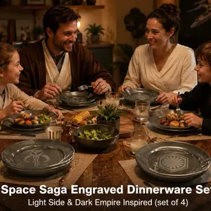 Space Saga Engraved Dinnerware Set – Light Side & Dark Empire Inspired (set of 4)