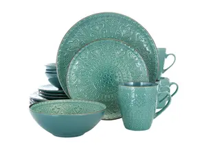 Elama Sea Foam Mozaic 16 Piece Luxurious Stoneware Dinnerware with Complete Setting for 4