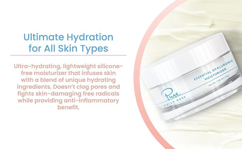 Essential Hyaluronic Moisturizer by Pure Daily Care Ultra-Hydrating Lightweight Cream with Jojoba & Apricot Oil for All Skin Types 1.66 oz