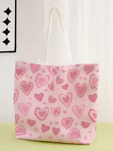Heart Pattern Casual Bag, Fashionable Shopping Bag, Lightweight Shopping Bag, Storage Bag, Suitable for Travel, Business Trips, All Seasons, Valentine's Day Gift
