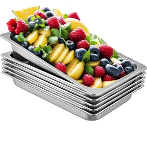 6-Pack Full-Size Stainless Steel Steam Table Pans, 20.9x12.8x2.6in 8.5L Deep Cookware, Anti-Jam Tray & Oven-Safe Equipment for Buffet Service, Food Containers