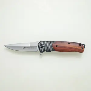 Carbon Fiber Rosewood Folding Pocket Knife: 3CR13 Steel Blade Folding Knife with D2 Blade