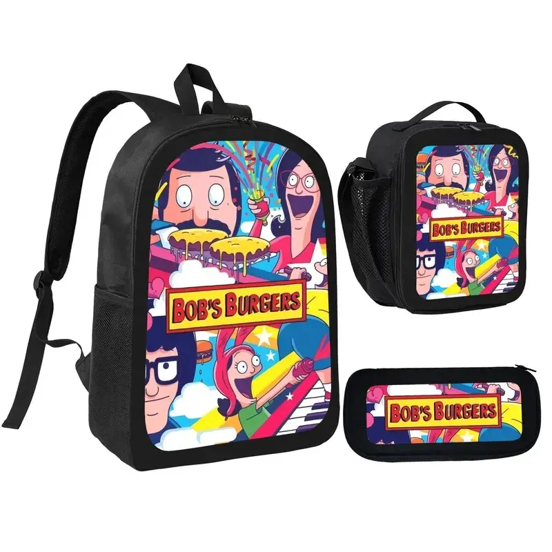 Bob's Burgers Themed 3-Piece Unisex Student Set - Backpack, Pencil Case, Lunch Bag for Daily Student Use