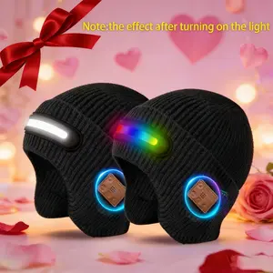 New Trendy Unisex Music Heated Knit Hat with LED Lights, Wireless Earbuds Winter Cap, Fashionable Couple Gift for Valentine's Day