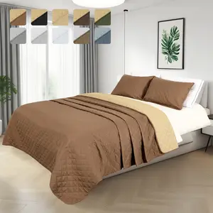 Easy-Going Reversible Quilt Set with Quilt and Pillow Shams, Soft Bed Quilt Cover, Lightweight Microfiber Bedspread, Water and Stain Resistant, Bedroom, Bedcover, Bedset