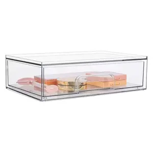 1Pcs Clear Stackable Plastic Storage Box Multi Grid Office Supplies Notebook Stationery Organizer Durable Space Saving Home Desk Shelf Modern Transparent Design Easy View Desktop Drawer Storage Desk Accessories