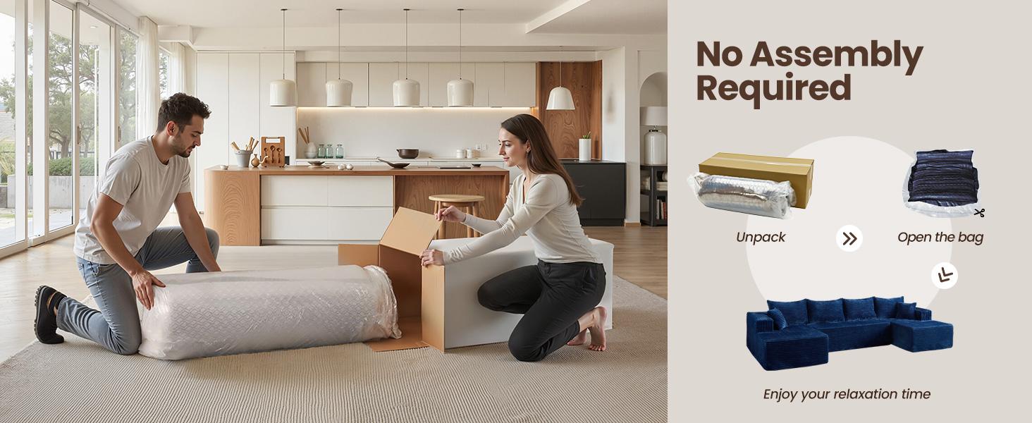 L/U-Shape Boneless Sectional Cloud Couch with Chaise Modular Deep Seating Sofa, Premium High-Density Foam & Plush Corduroy No Assembly Required, Modern Living Room Furniture