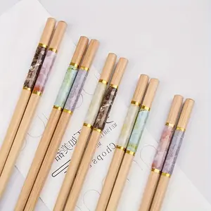 5 Pairs Bamboo Printed Chopsticks, Food Chopsticks, Tableware, Kitchen Accessories For Restaurants