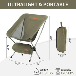 Naturehike YL08/09 Ultralight Camping Chair – 2.12 LBS Lightweight, Portable & Foldable with Anti-Sinking Feet – Ideal for Camping, Hiking & Travel outdoor backpack Folding Outdoorfun Hiking Essentials