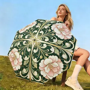 Lightweight Portable Folding Umbrella, Victoria Retro Plant Pattern, 8-Rib Reinforced, Rain and Sun Protection, Adult All-Weather Umbrella