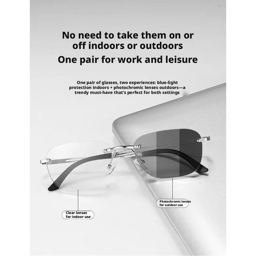 Photochromic Progressive Reading Eyeglasses - Silver Metal Frame Blue Light Blockers Non-Prescription Glasses, Lightweight High Quality Eyewear, Silver Frame Vari-Color Card, Photochromic Eyeglasses