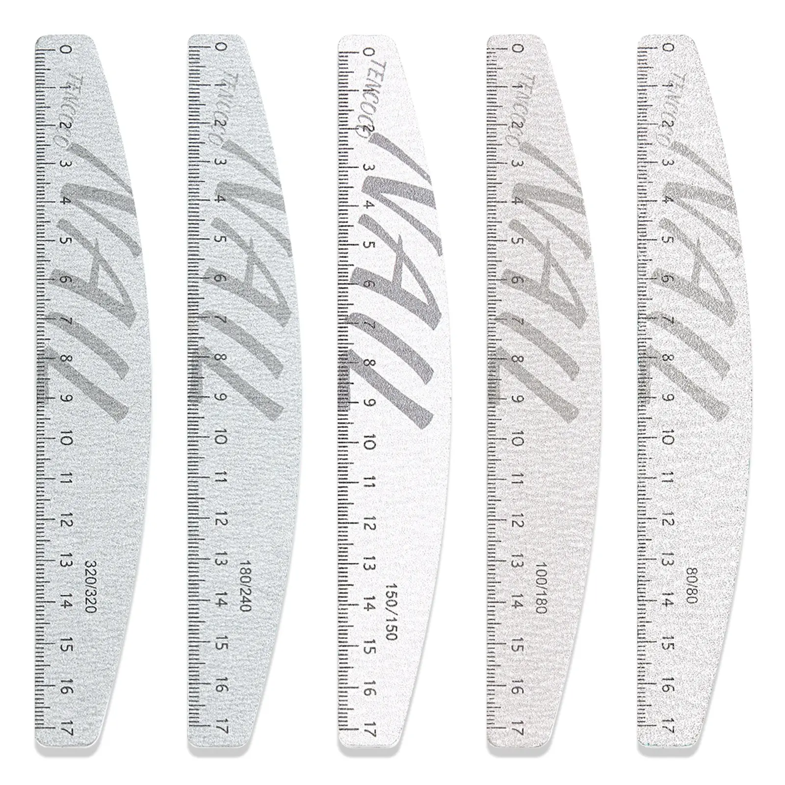 5Pcs 80/100/150/180/240/320 Grit Nail Files and Buffers with Measuring Scale Double Sided Emery Boards Washable Reusable Fingernail Coarse Files Professional Manicure Tools