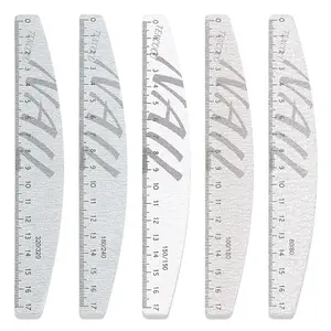 5Pcs 80/100/150/180/240/320 Grit Nail Files and Buffers with Measuring Scale Double Sided Emery Boards Washable Reusable Fingernail Coarse Files Professional Manicure Tools