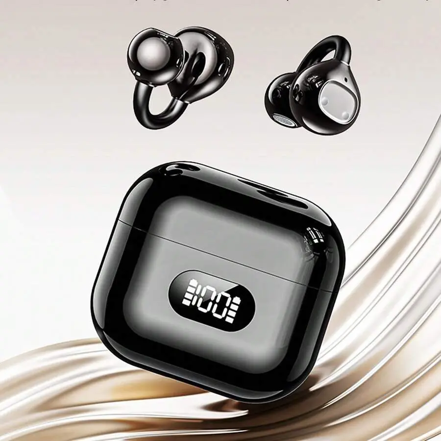 Open Ear Clip On Wireless Earbuds, Bluetooth 6.0 AI Real-Time Language Translator Earphones, 156 Languages Translation, LED Digital Power Display Charging Case, Sports Ear Buds for Travel, Business Meeting & Running