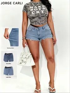 JORGE CARLI  Women's High-Waisted Denim Shorts, Summer Sexy Bodycon Slim Fit, Hot Pants with Frayed Edges, Trendy Ladies' Fashion