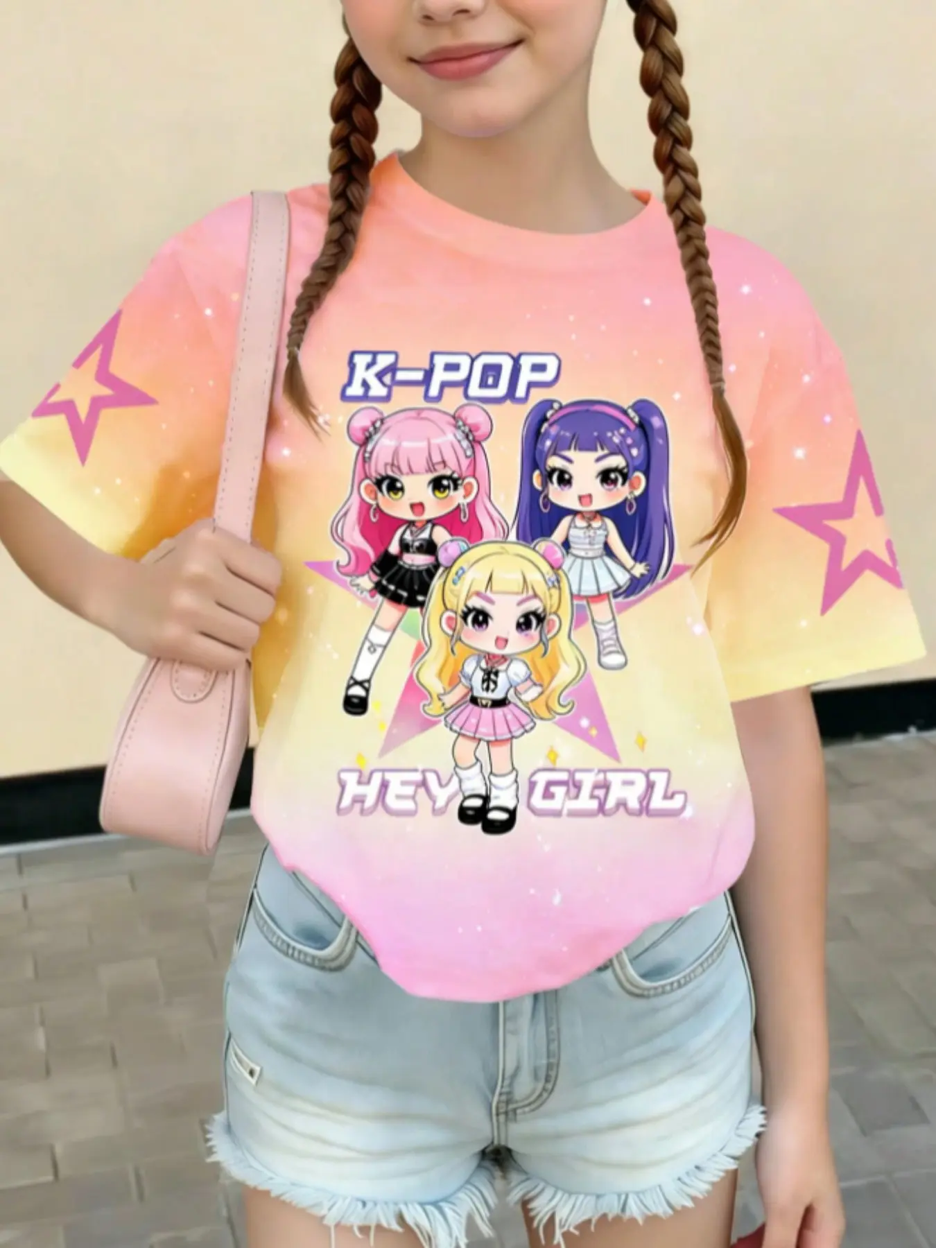 Cute Kpop Girl Group All-Over Printed Casual Top, Perfect Gift for Girls, Loose-Fitting Summer Spring Autumn Winter Wear