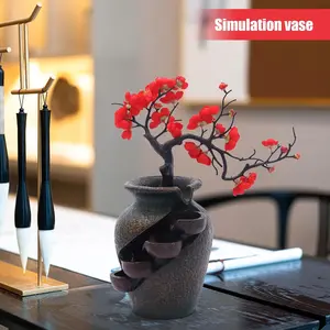 18" Indoor Tabletop FengShui Flower Vase Waterfall Fountain,Indoor Water Fountain Decor w/Simulation Tree Flowers for Bedroom, Living Room, Study,Tea Room Cute Spooky Middle Finger Statue space collectible desk live funny office garden party wedding decor