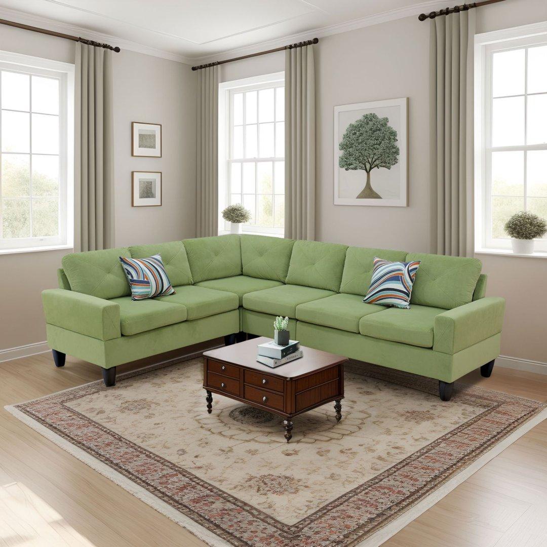 Apple-Green Massa Flannel 4-Piece Couch Living Room Sofa Set
